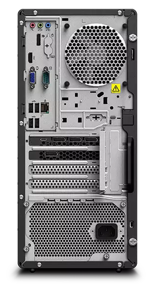 Lenovo Thinkstation Tower workstation in black showing back side