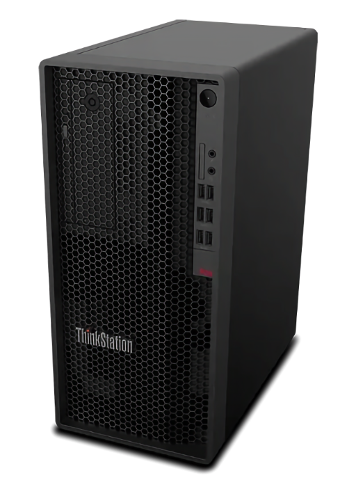 Tower workstation in black showing front and right side
